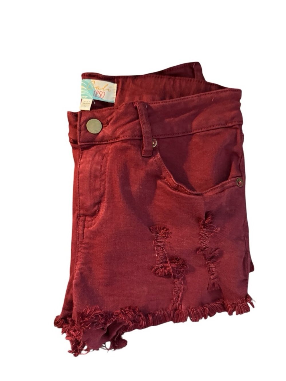 Low-Rise Distressed Red Denim Short Shorts - Picture 4 of 5